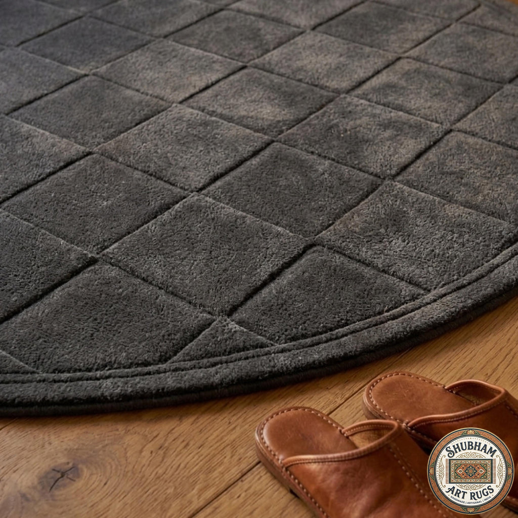 Hand Tufted Wool Rug: Dark Grey Geometric Diamond, Modern Minimalist Area Carpet
