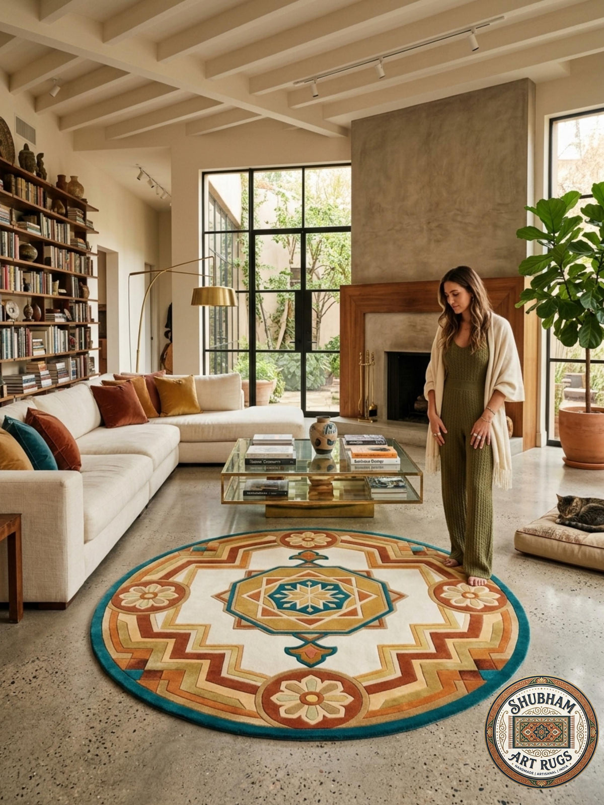 Hand Tufted Wool Rug, Persian Geometric Oushak Carpet, Living Room Area Rug