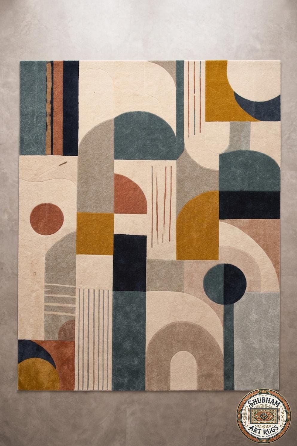 Hand Tufted Wool Rug: Modern Abstract Geometric Carpet for Living Room