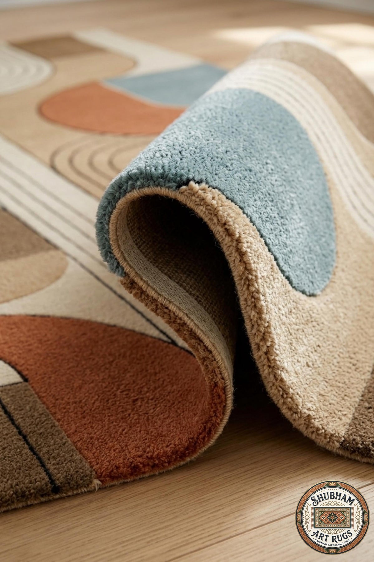 Hand Tufted Wool Rug, Mid Century Geometric Abstract Carpet, Eco Friendly Home Decor