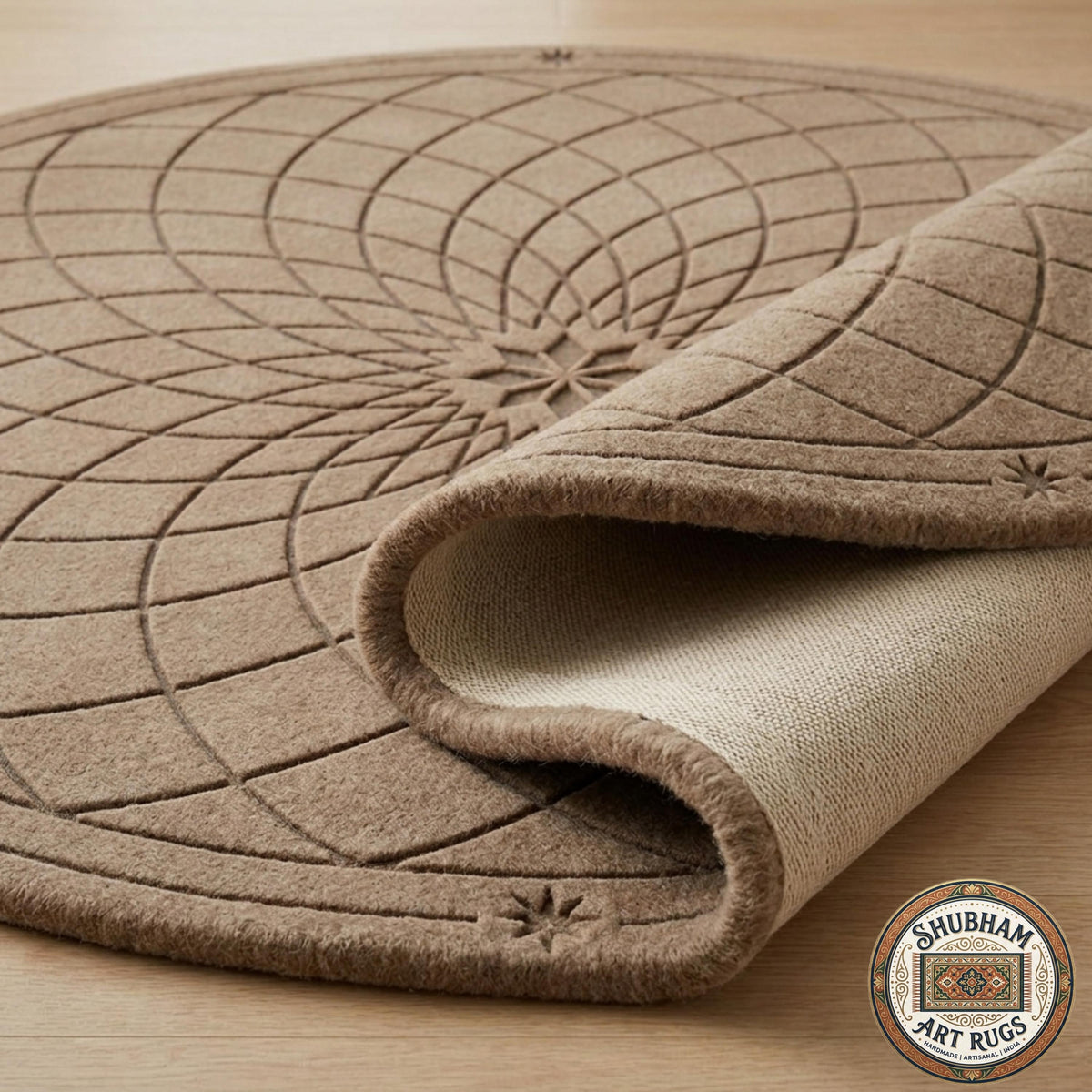Hand Tufted Wool Round Rug, Modern Geometric Mandala Carpet, Organic Luxury Decor