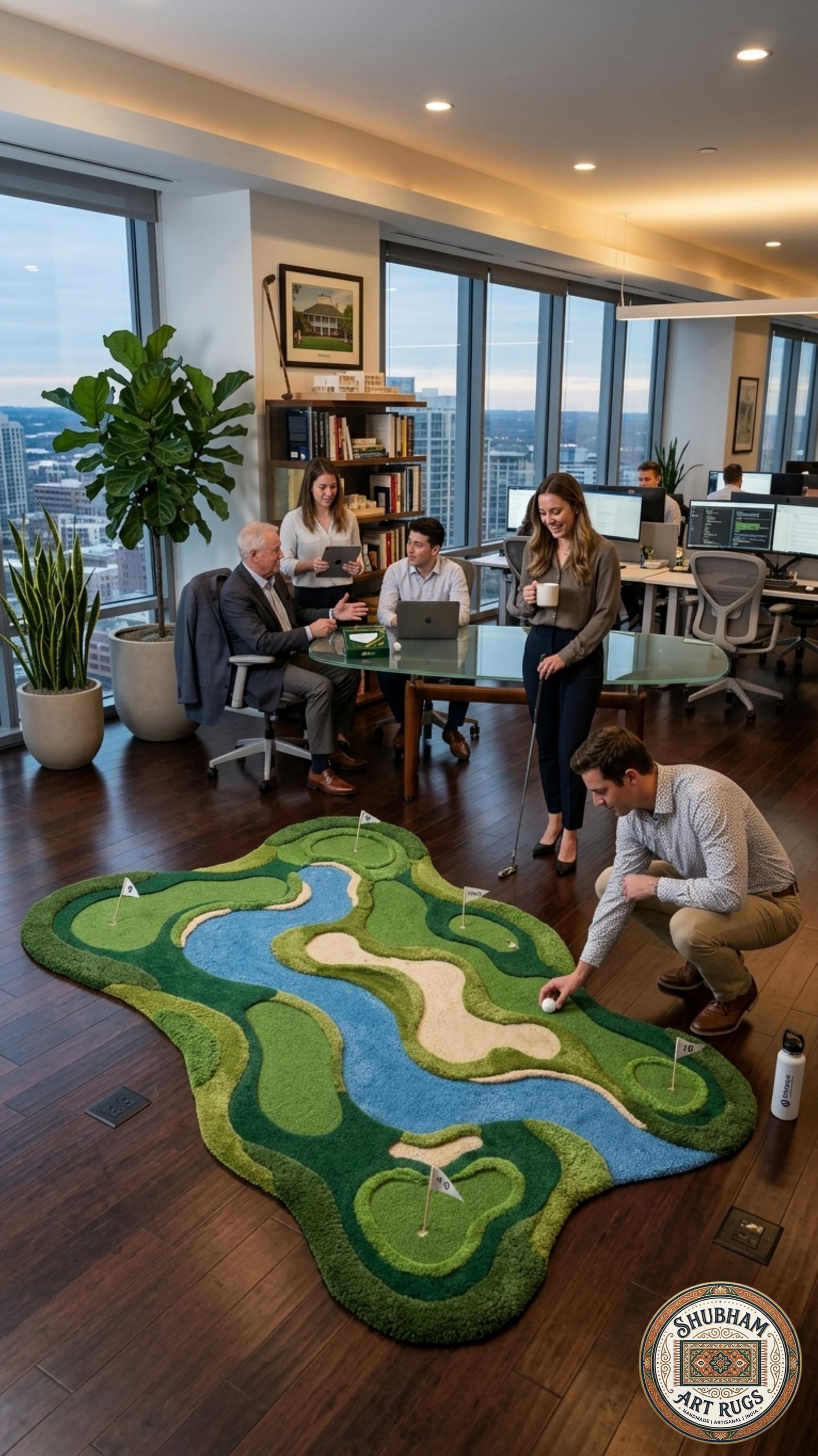 Hand Tufted Wool Golf Course Rug, Luxury Modern Floor Decor New Zealand Wool