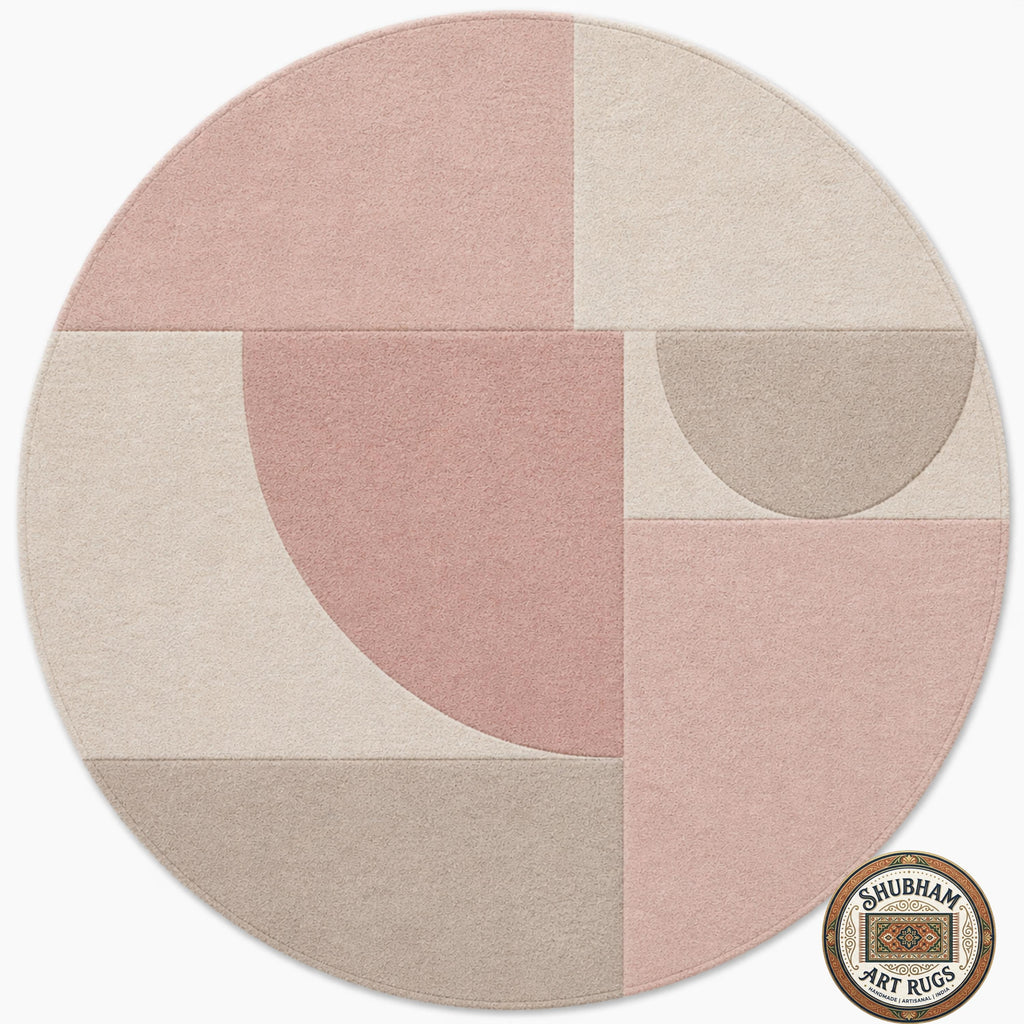 Hand Tufted Wool Rug, Soft Pink Beige Abstract Carpet, Modern Living Room Area Rug