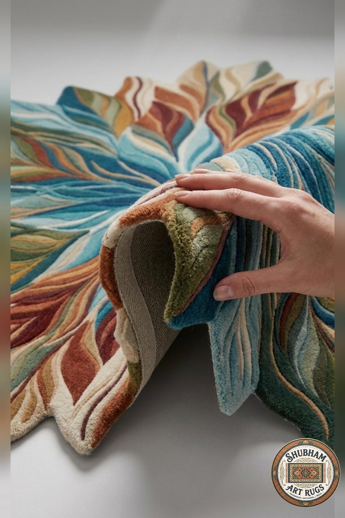 Hand Tufted Wool Leaf Rug, Organic Modern Area Carpet, Living Room Decor