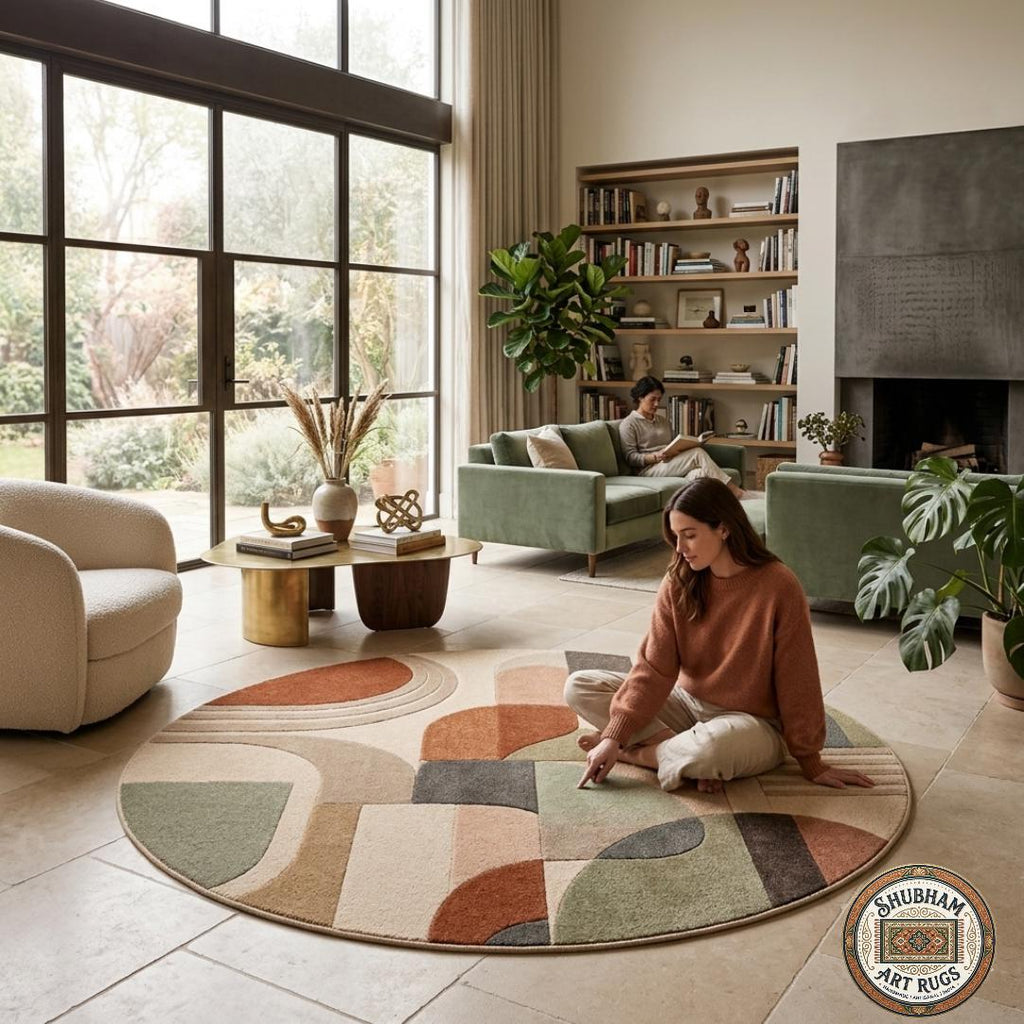 Hand Tufted Wool Rug: Modern Abstract Geometric Mid Century Carpet (Custom Size)