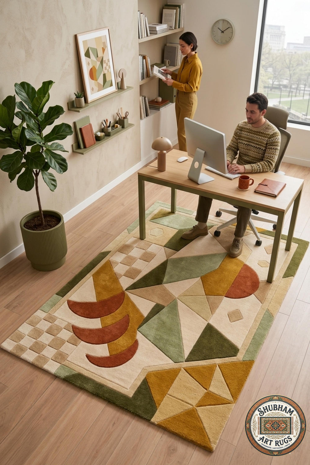 Hand Tufted Wool Rug, Modern Abstract Geometric Carpet, Custom Living Room Bedroom