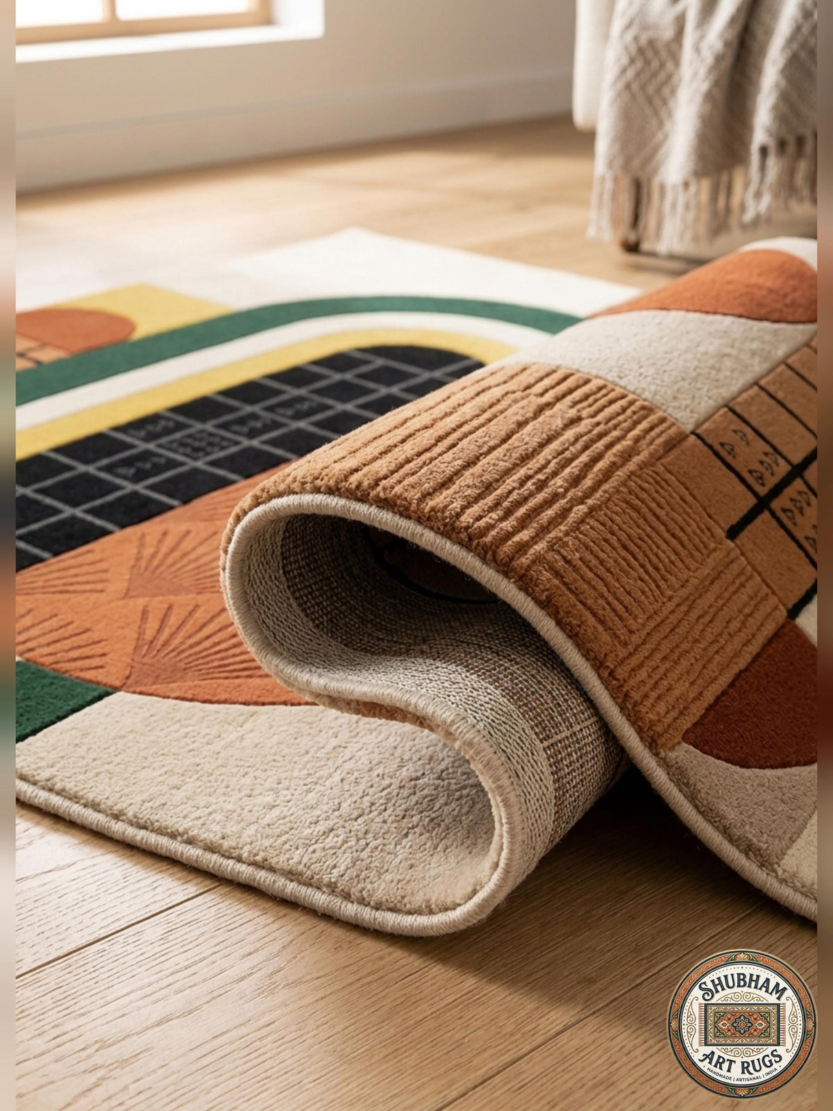 Hand Tufted Wool Rug, Modern Geometric Abstract Area Carpet, Living Room Home Decor