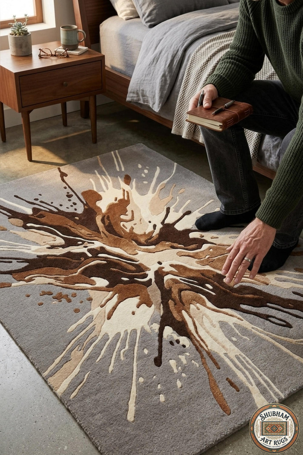Hand Tufted Wool Abstract Splash Rug – Modern Living Room Carpet