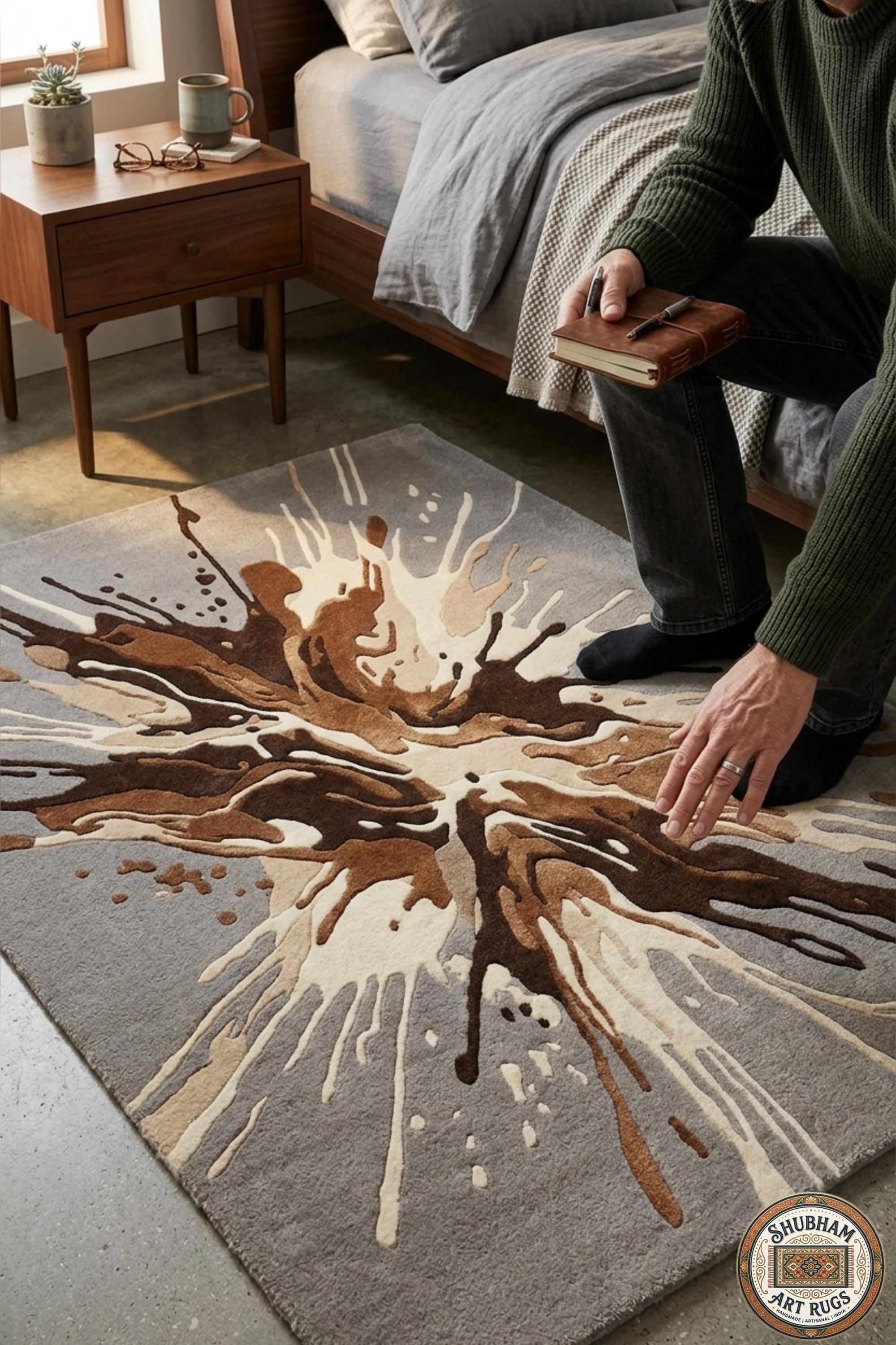 Hand Tufted Wool Abstract Splash Rug – Modern Living Room Carpet