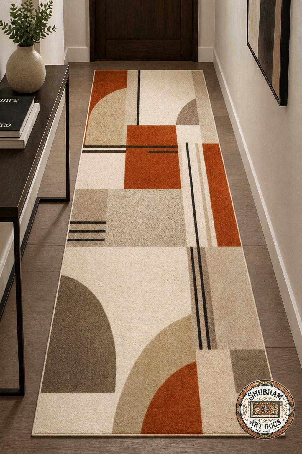 Hand Tufted Wool Rug, Geometric Mid Century Abstract Carpet, Neutral Living Room Area Rug