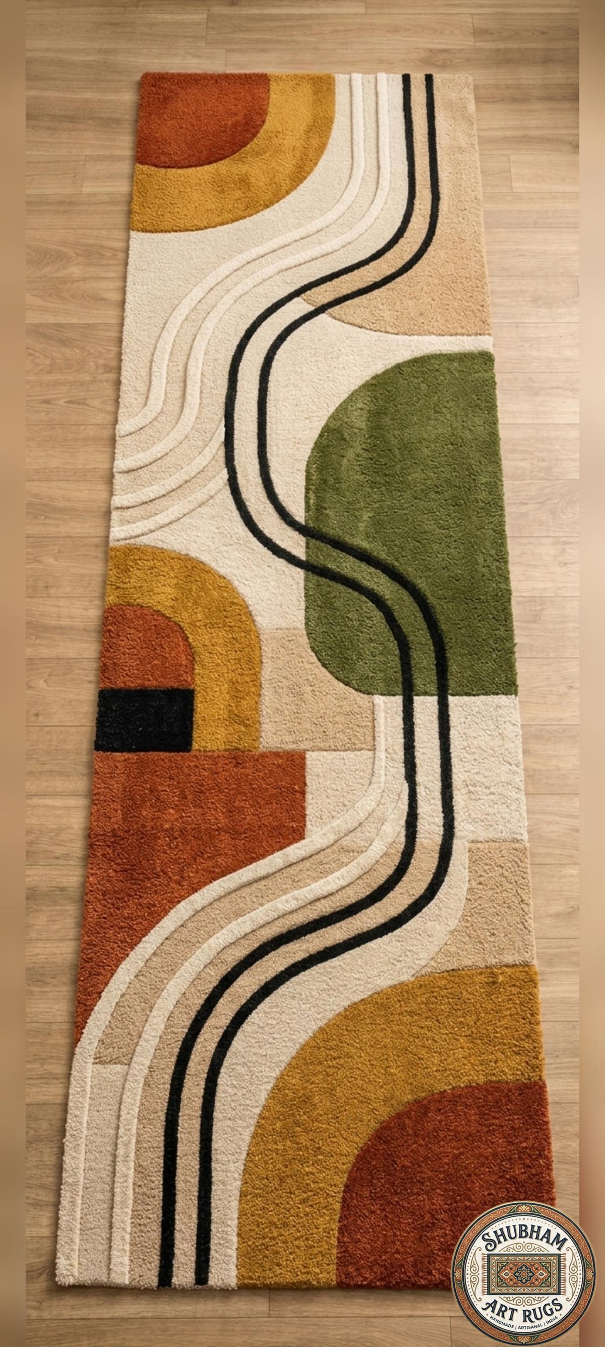 Hand Tufted Wool Rug, Abstract Geometric Area Carpet, Custom Size Living Room Home Decor