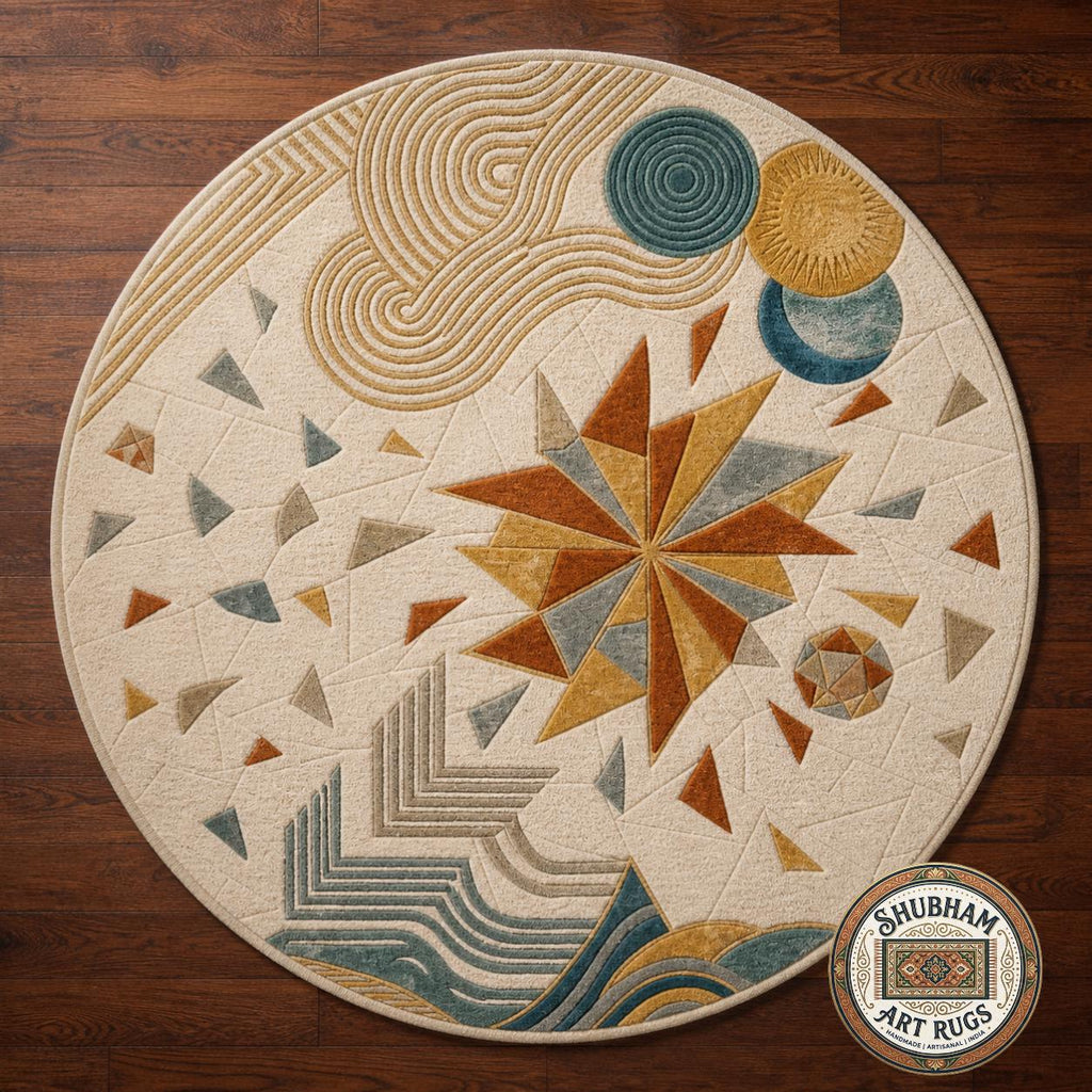 Hand Tufted Wool Area Rug, Modern Abstract Geometric Boho Carpet