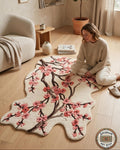 Hand Tufted Cherry Blossom Wool Rug, New Zealand Wool, Organic Floral Carpet Runner