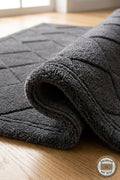 Hand Tufted Wool Rug: Dark Grey Geometric Diamond, Modern Minimalist Area Carpet