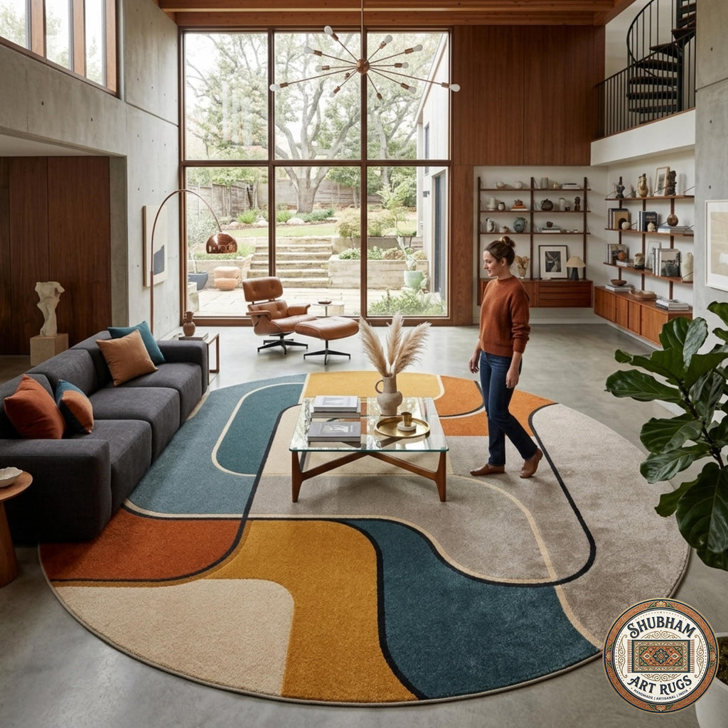 Hand Tufted Wool Area Rug, Mid Century Modern Abstract Geometric Carpet
