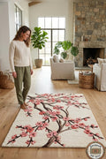 Hand Tufted Wool Cherry Blossom Rug, Sakura Floral Area Carpet, Luxury Decor