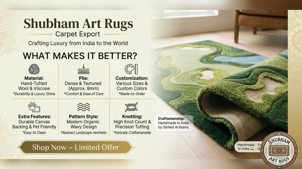Hand Tufted Wool Golf Course Rug, Abstract Green Area Carpet, Modern Living Room Decor