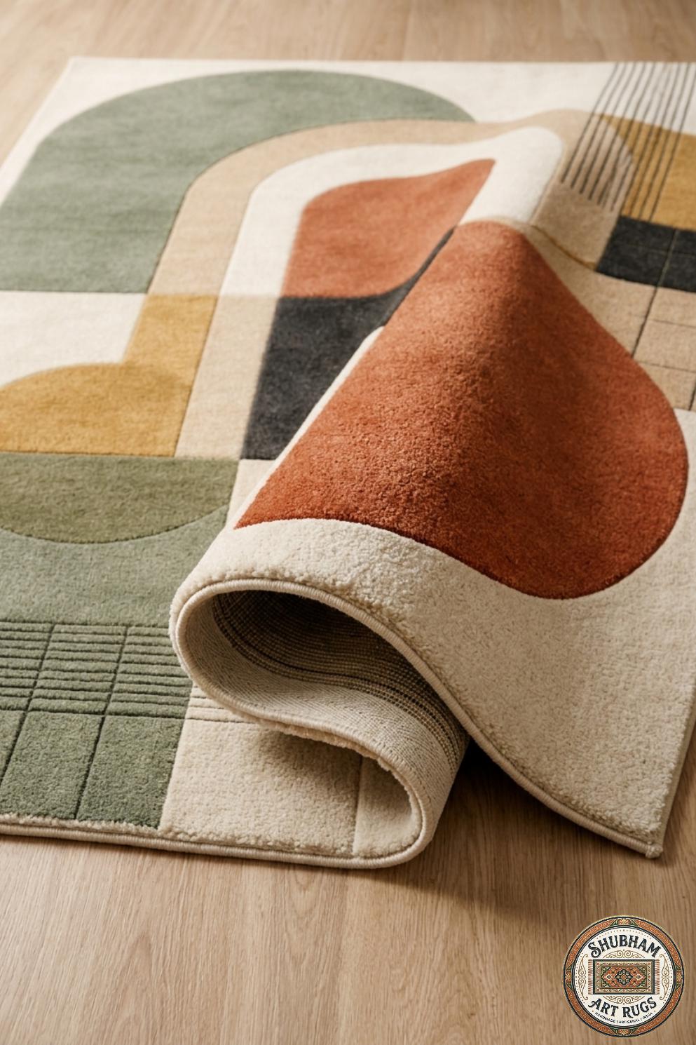 Hand Tufted Wool Rug, Abstract Geometric Scandinavian Carpet, Living Room Area Rug