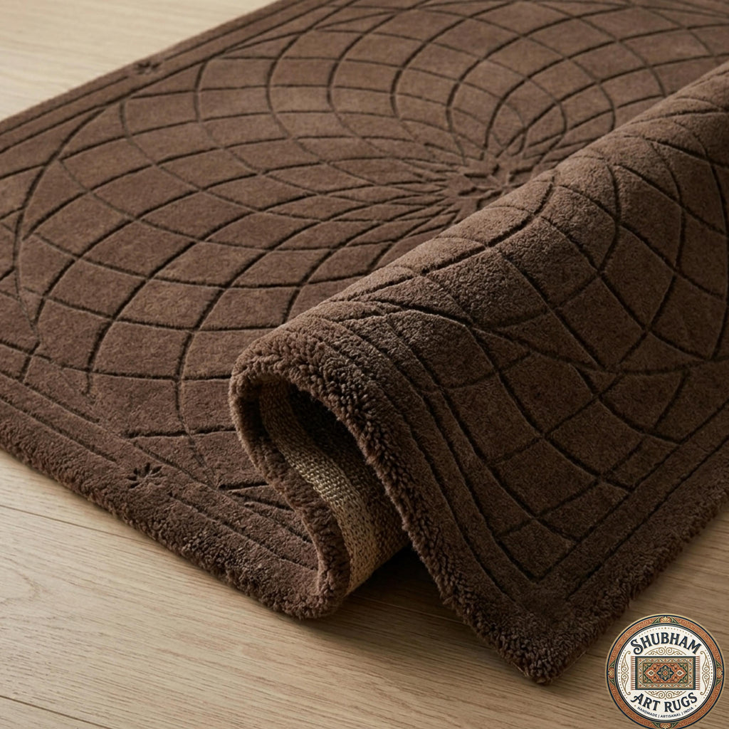Hand Tufted Wool Rug, Modern Geometric Sculpted Carpet, Luxury Living Room Area Rug