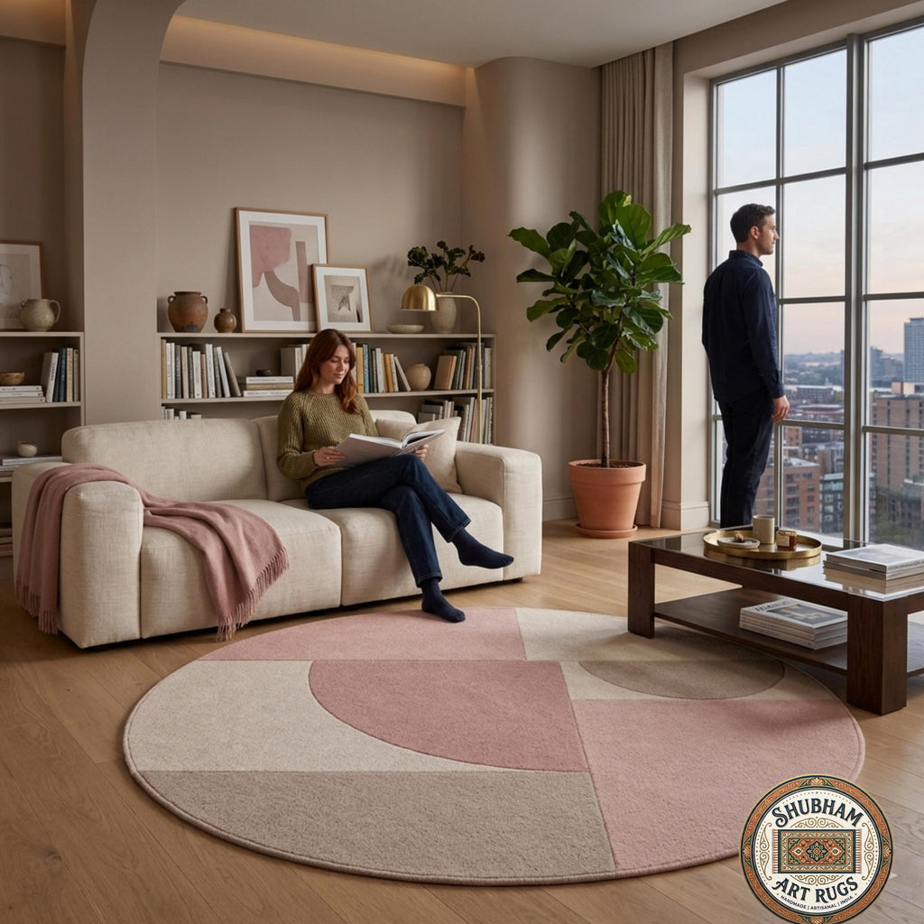 Hand Tufted Wool Rug, Soft Pink Beige Abstract Carpet, Modern Living Room Area Rug