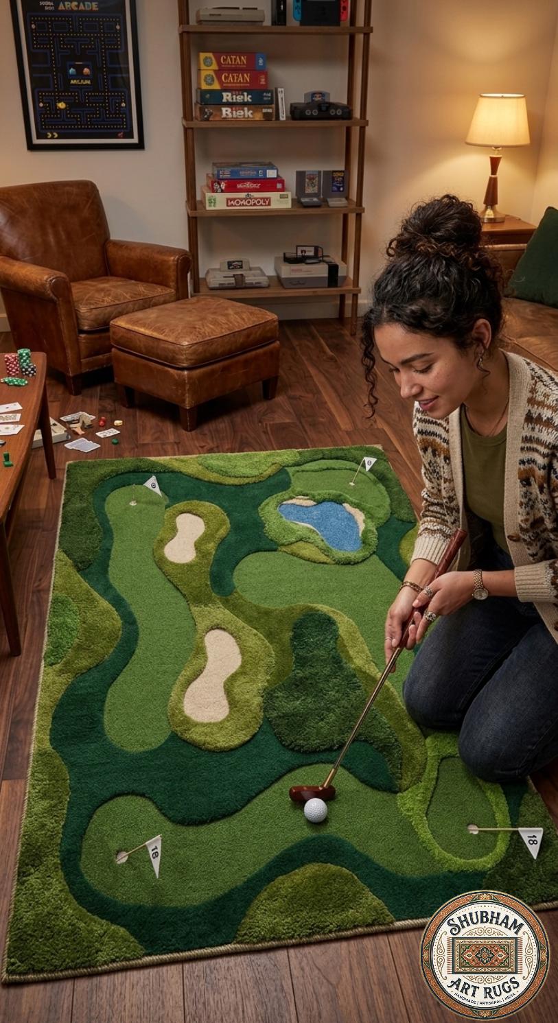 Hand Tufted Wool Golf Course Rug – Mini Golf Abstract Carpet Living Room Decor