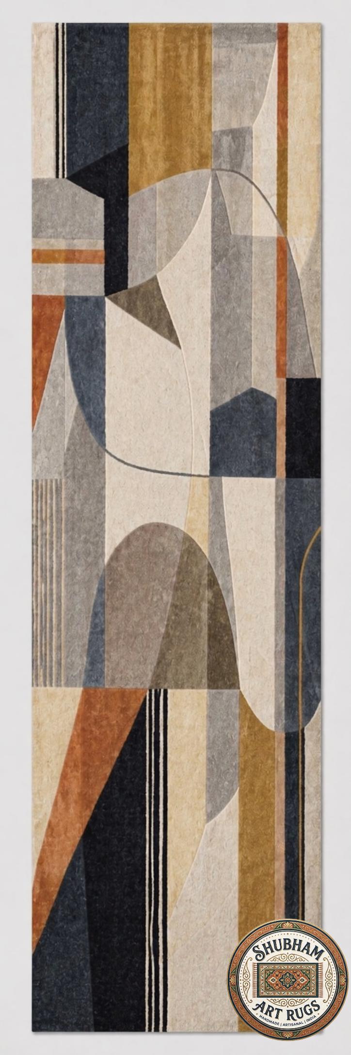 Hand Tufted Wool Rug: Modern Abstract Geometric Area Carpet, Neutral Beige Home Decor