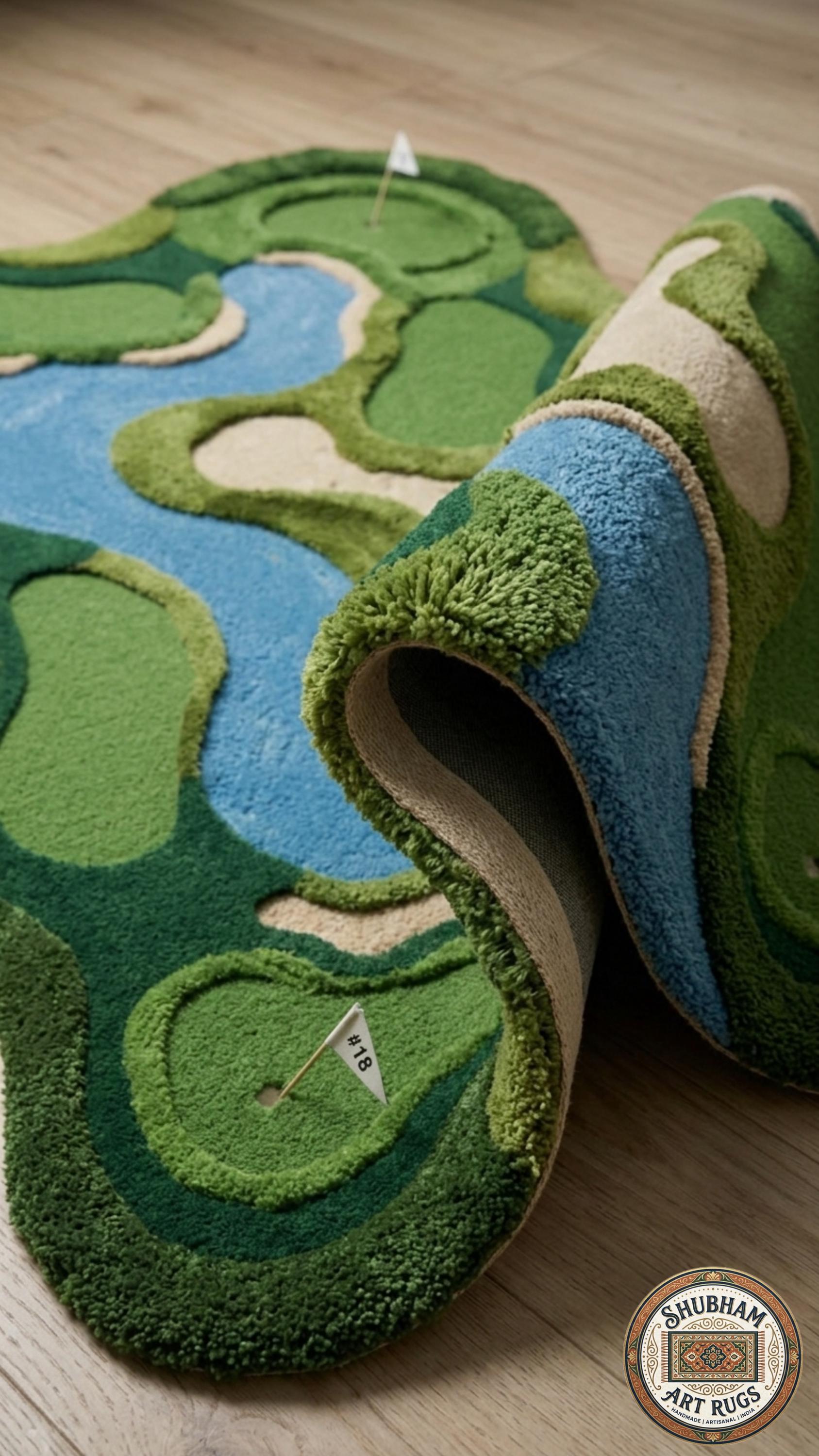 Hand Tufted Wool Golf Course Rug, Luxury Modern Floor Decor New Zealand Wool