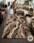Hand Tufted Wool Rug, Abstract Brown Runner, Modern Organic Carpet, Neutral Beige Area Rug