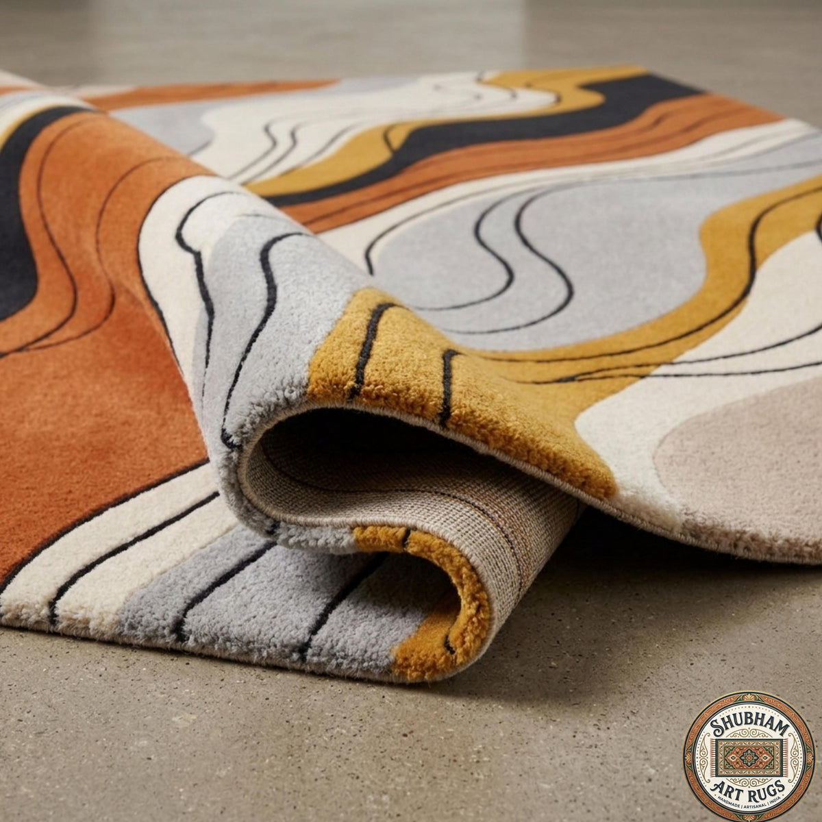 Hand Tufted Wool Rug, Abstract Organic Wave Carpet, Luxury Living Room Area Rug