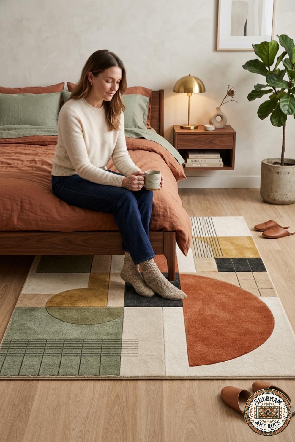 Hand Tufted Wool Rug, Abstract Geometric Scandinavian Carpet, Living Room Area Rug