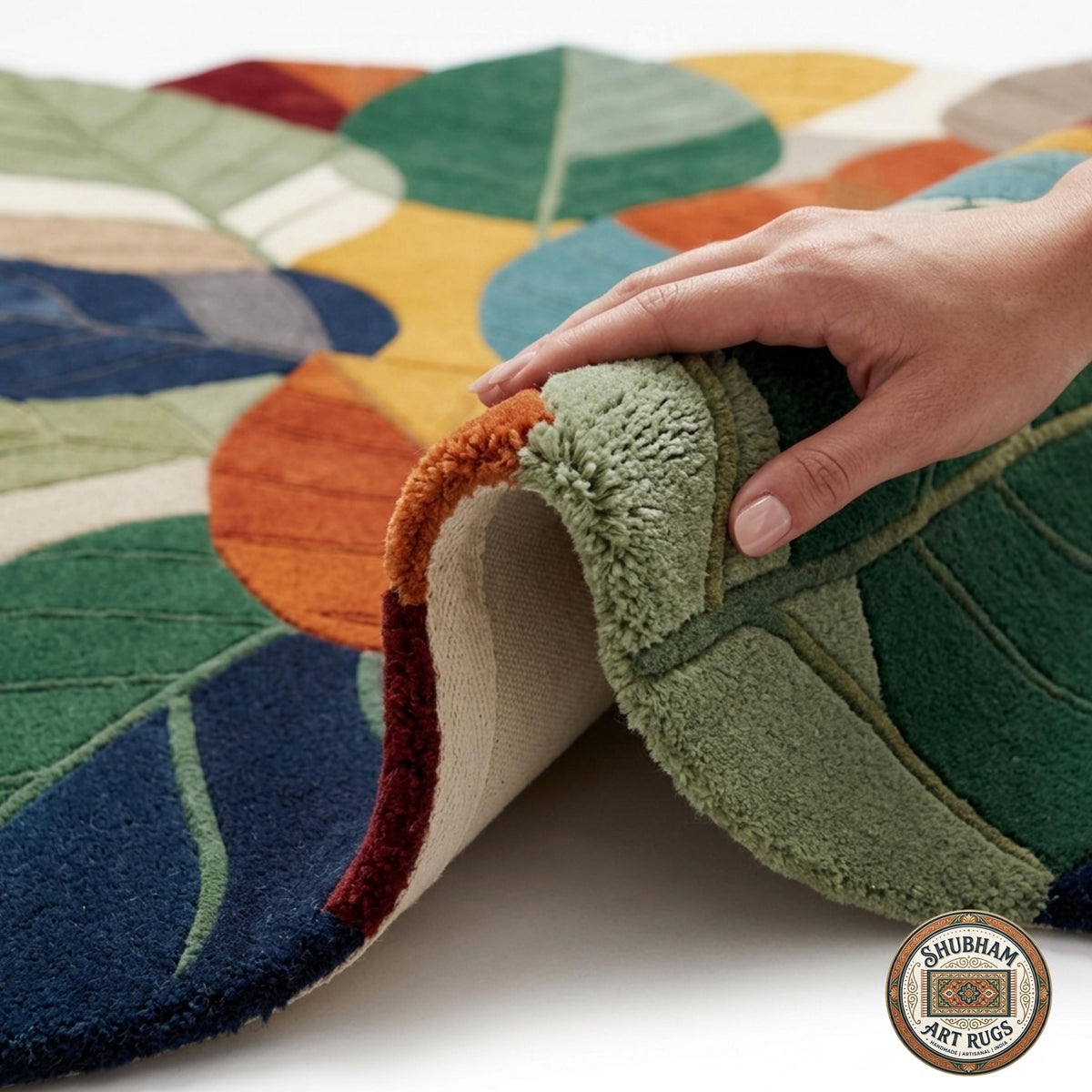 Hand Tufted Wool Leaf Rug, Organic Botanical Area Carpet, Modern Nature Decor