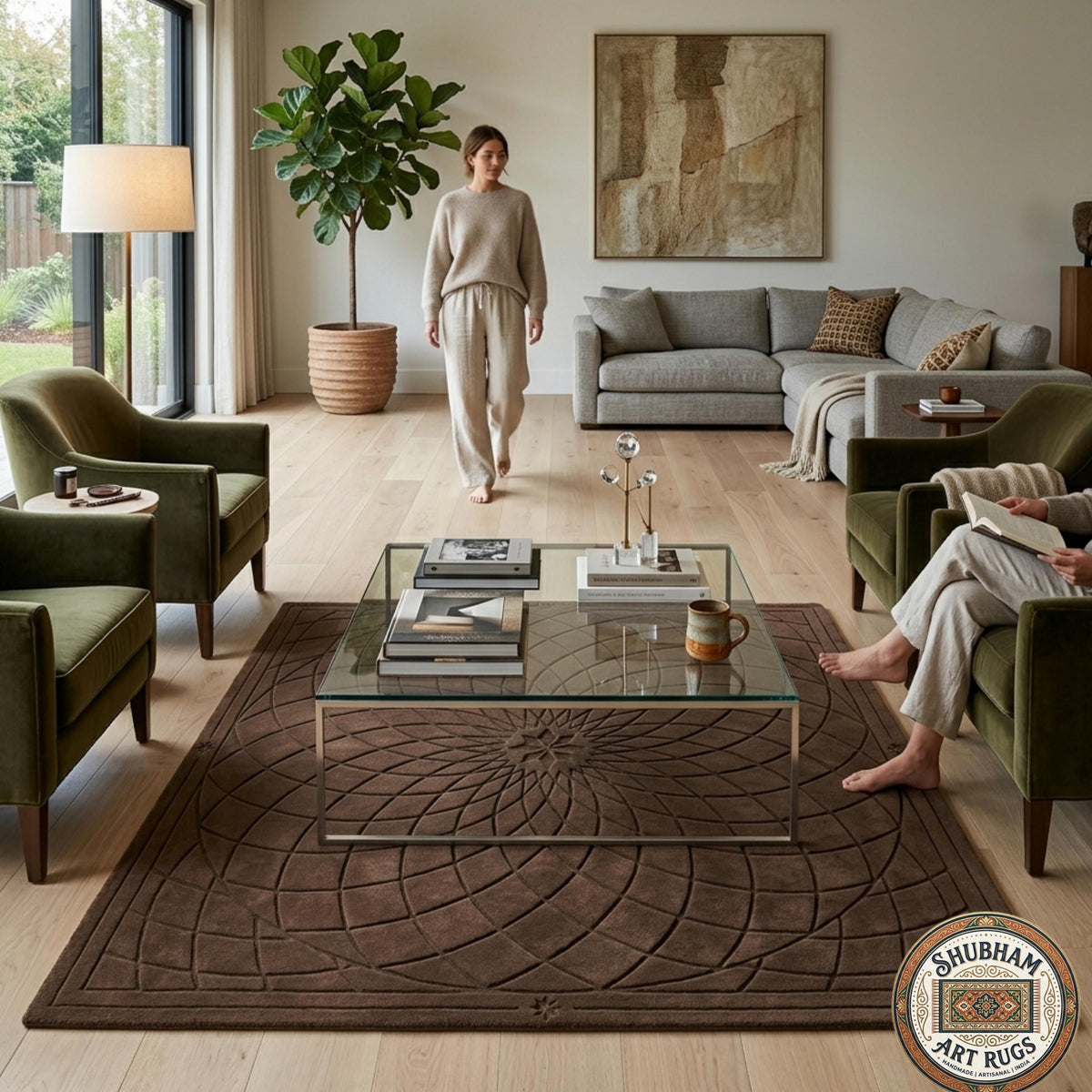 Hand Tufted Wool Rug, Modern Geometric Sculpted Carpet, Luxury Living Room Area Rug