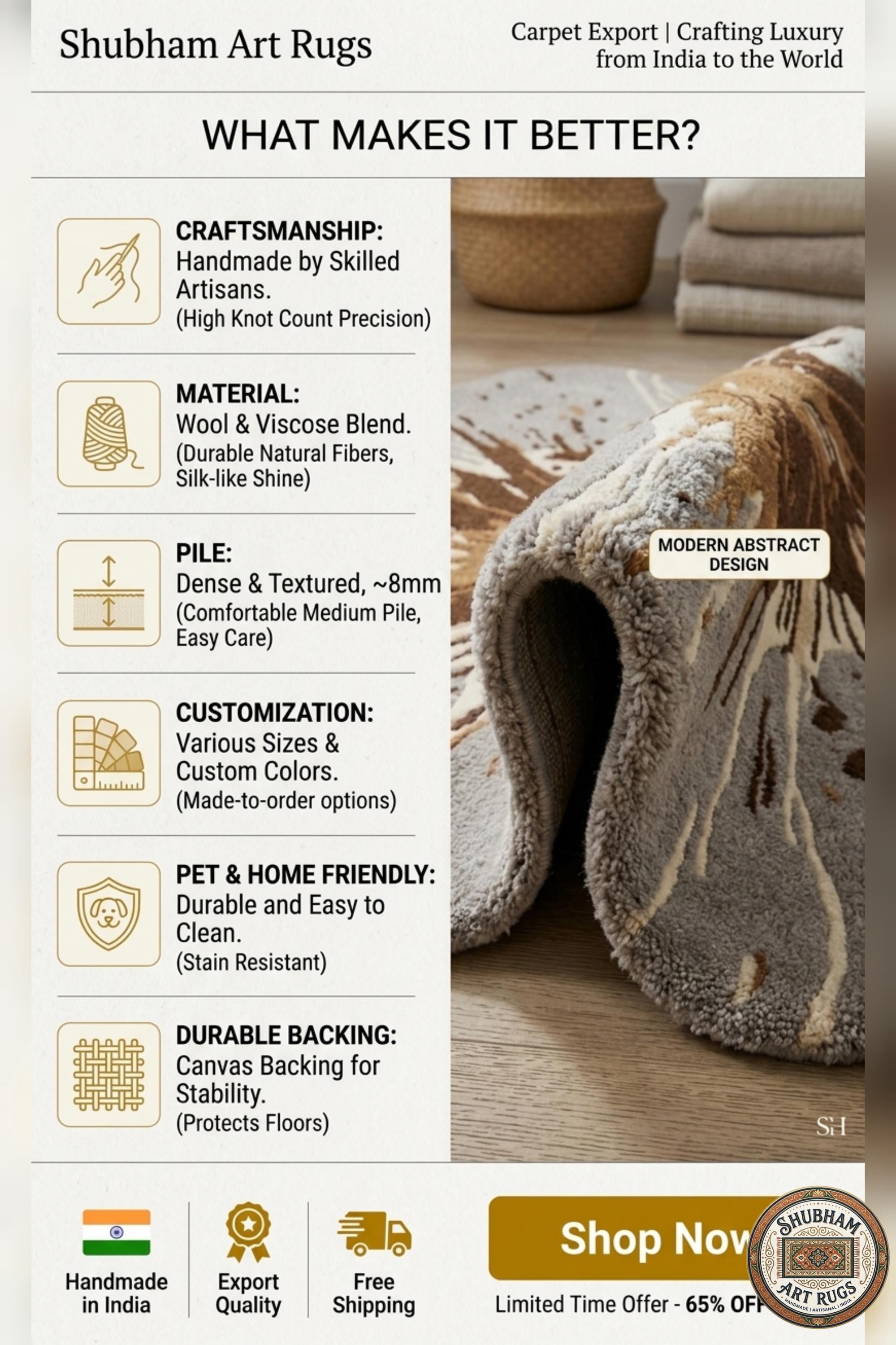 Hand Tufted Wool Splash Rug, Organic Irregular Grey Brown Area Carpet