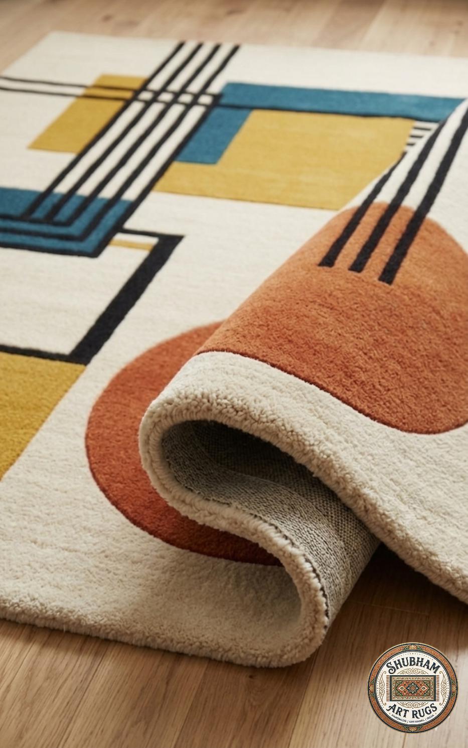 Hand Tufted Geometric Wool Rug: Modern Plush Living Room Carpet