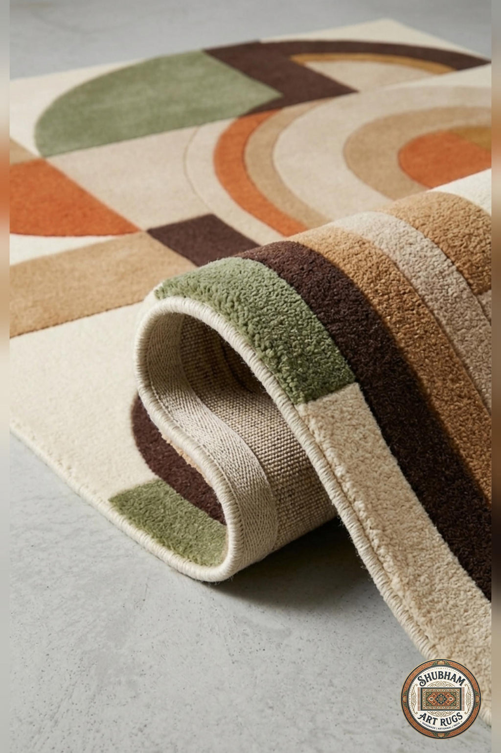 Hand Tufted Wool Rug, Modern Arch Abstract Geometric Carpet, Custom Size Living Room Bedroom