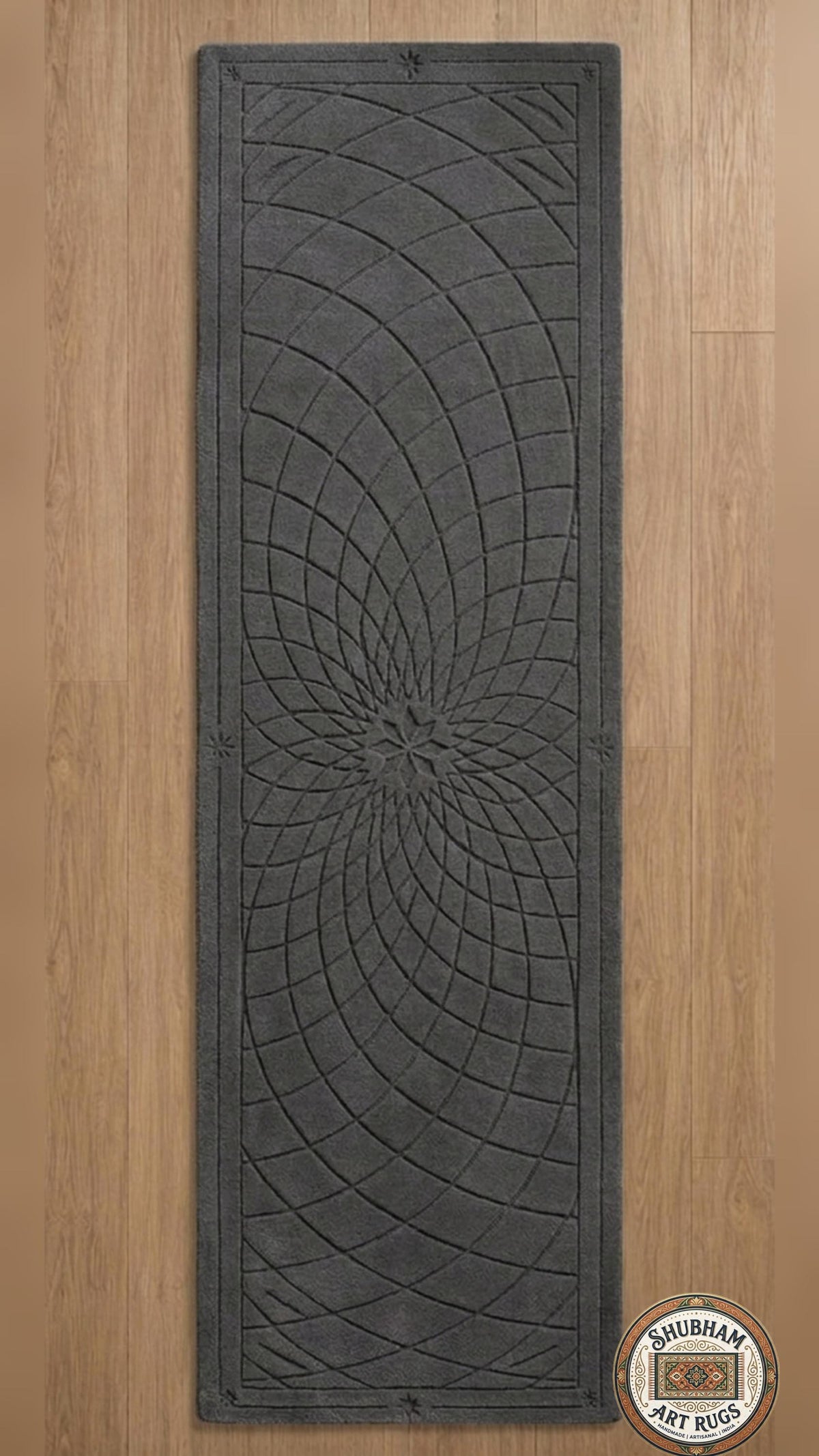 Hand Tufted Wool Runner Rug, Organic Mandala Carpet, New Zealand Wool Hallway