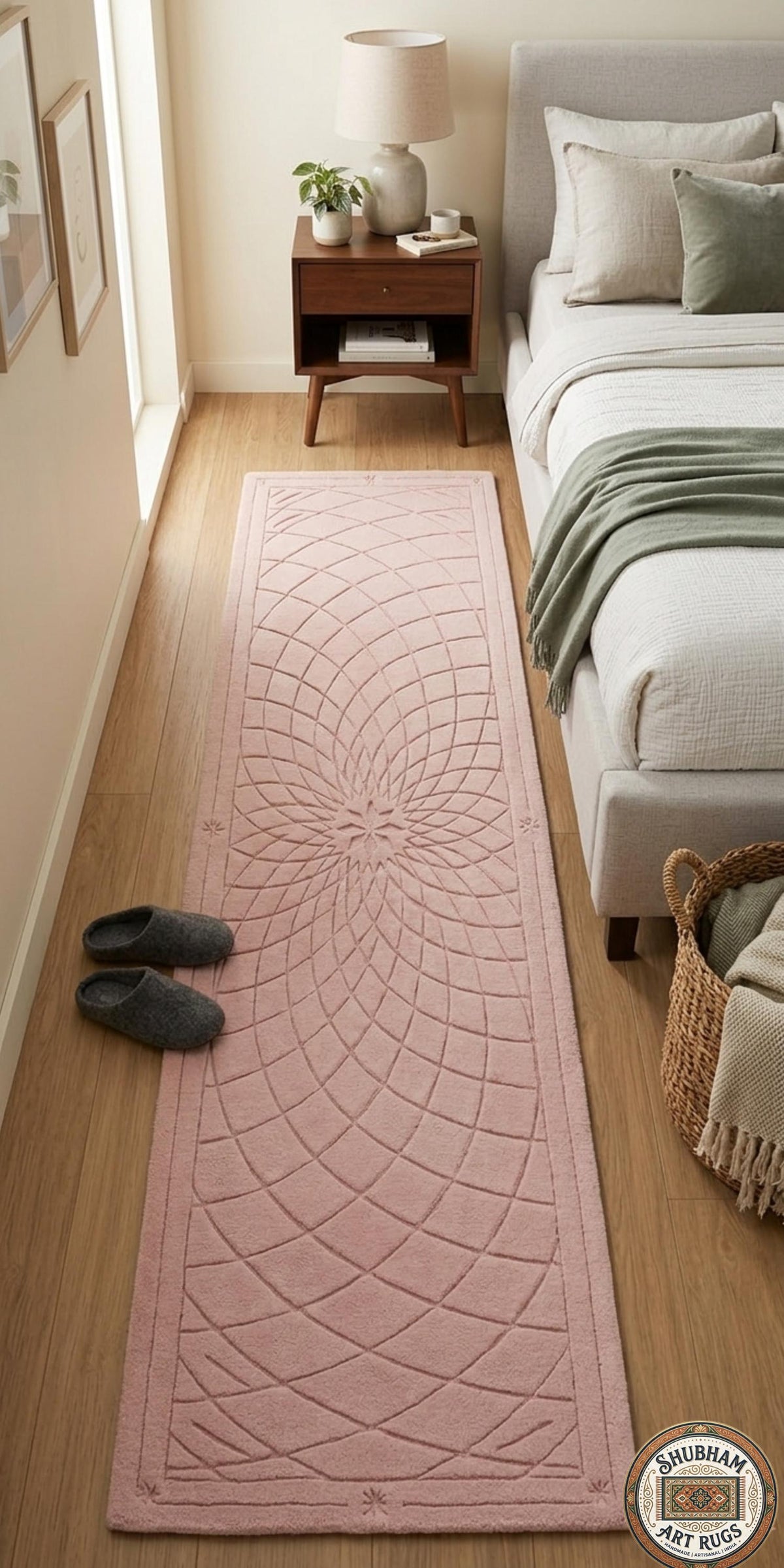 Hand Tufted Wool Runner Rug, Organic Mandala Carpet, New Zealand Wool Hallway