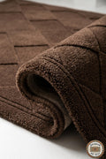 Hand Tufted Wool Rug: Brown Geometric Diamond Pattern, Plush Living Room Carpet