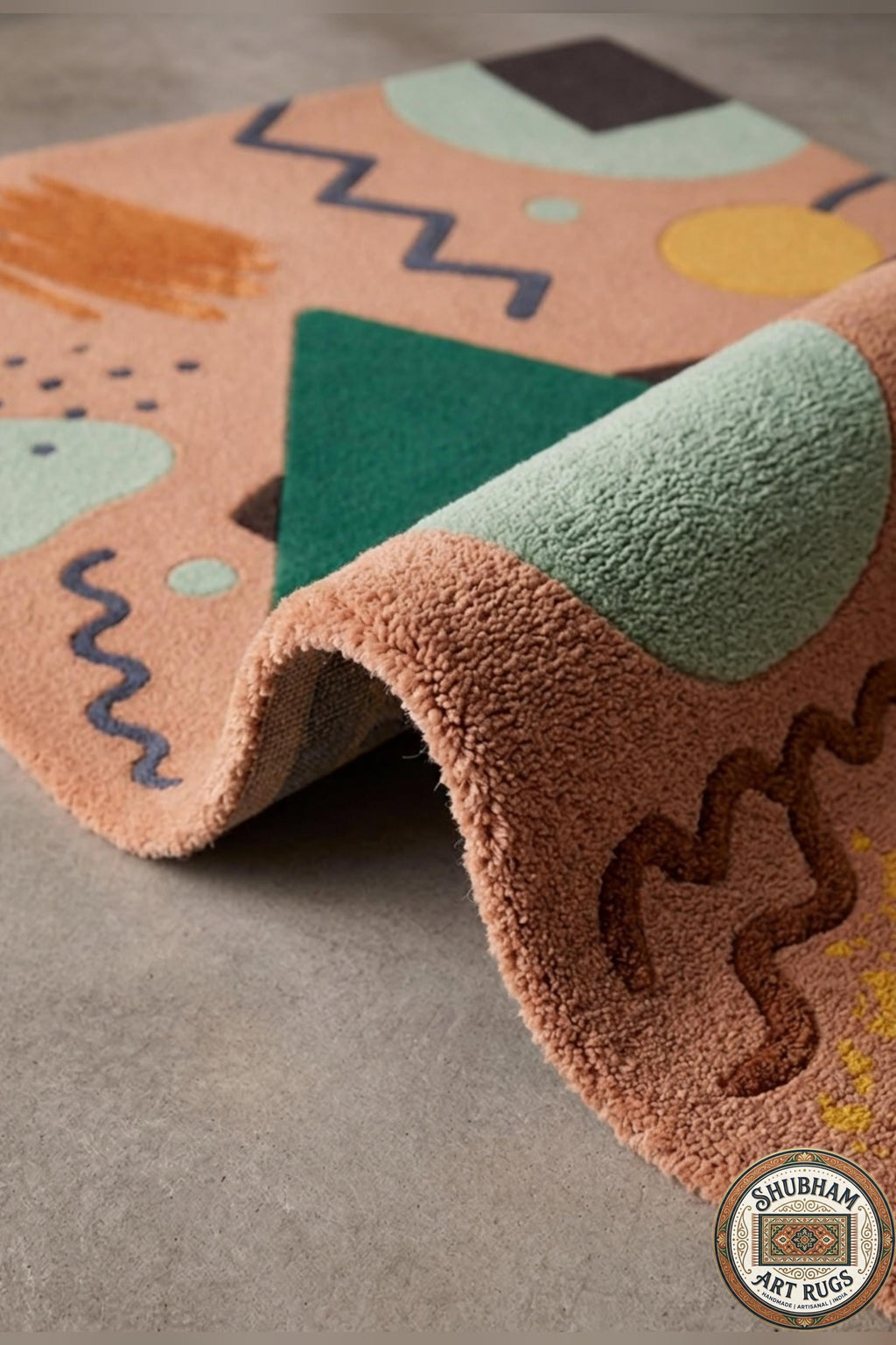 Hand Tufted Wool Rug, Abstract Geometric Scandinavian Carpet, Custom Size Home Decor
