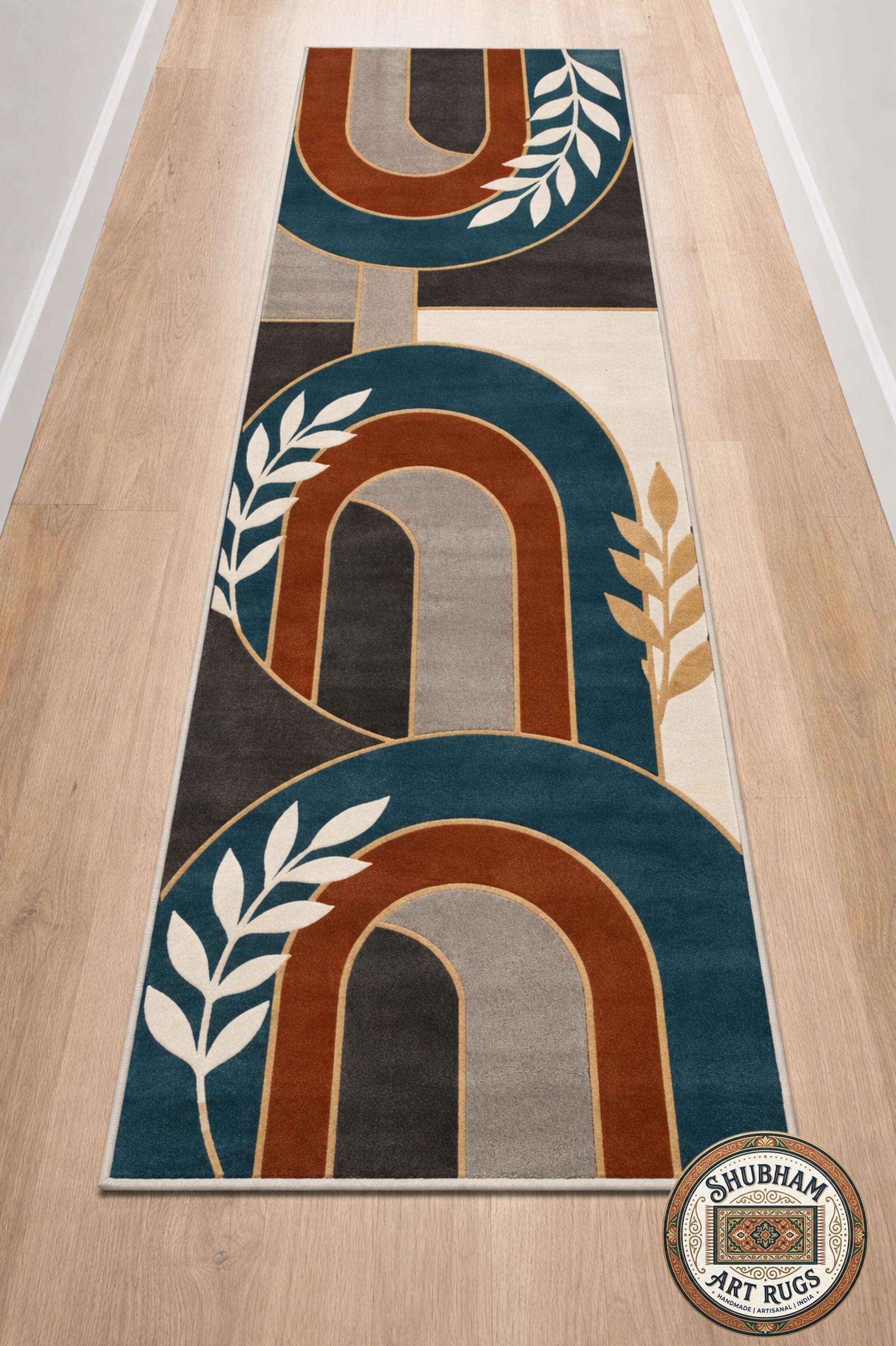 Alfombra de lana tejida a mano, alfombra abstracta geométrica, decoración moderna para sala de estar
