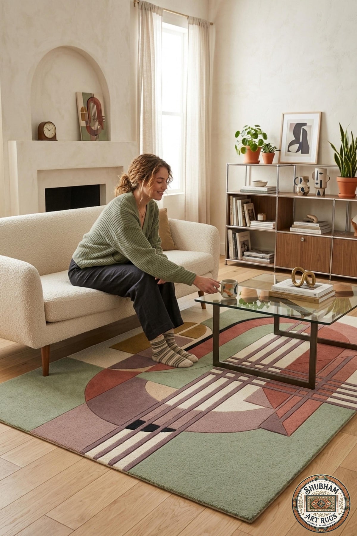 Hand Tufted Wool Rug, Modern Geometric Abstract Carpet, Living Room Area Rug