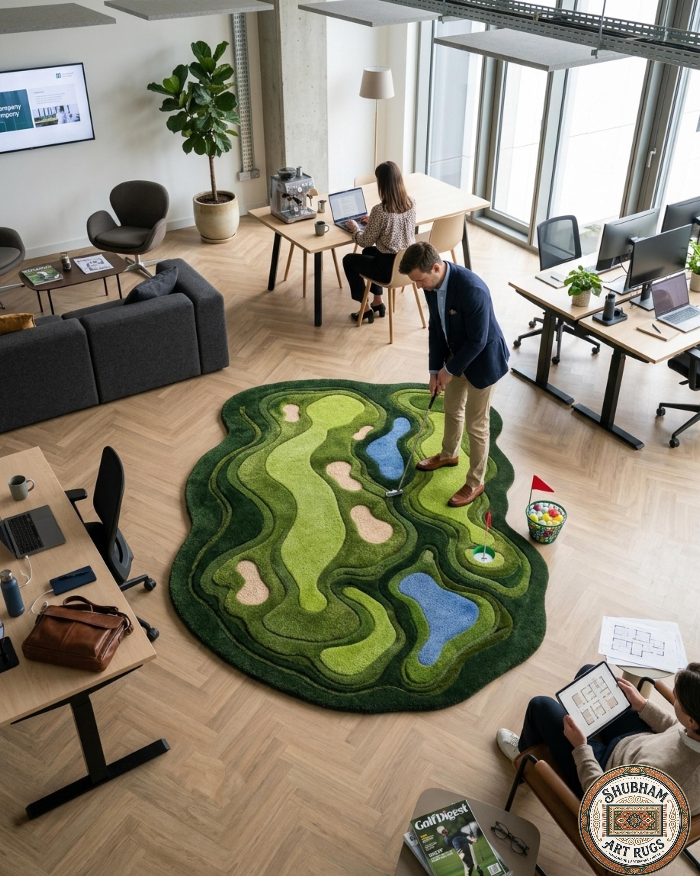 Hand Tufted Wool Golf Course Rug – Green Area Carpet Home Decor