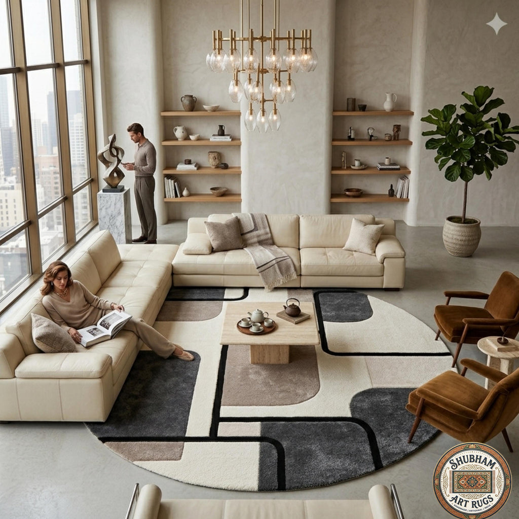Hand Tufted Wool Rug, Modern Abstract Geometric Living Room Carpet