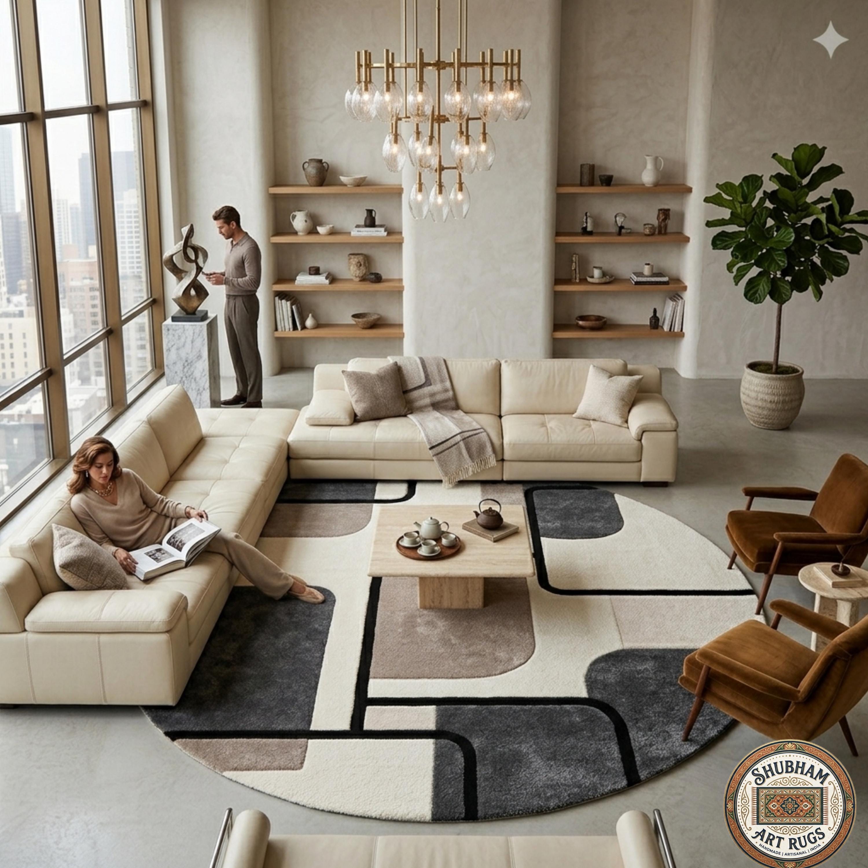 Hand Tufted Wool Rug, Modern Abstract Geometric Living Room Carpet