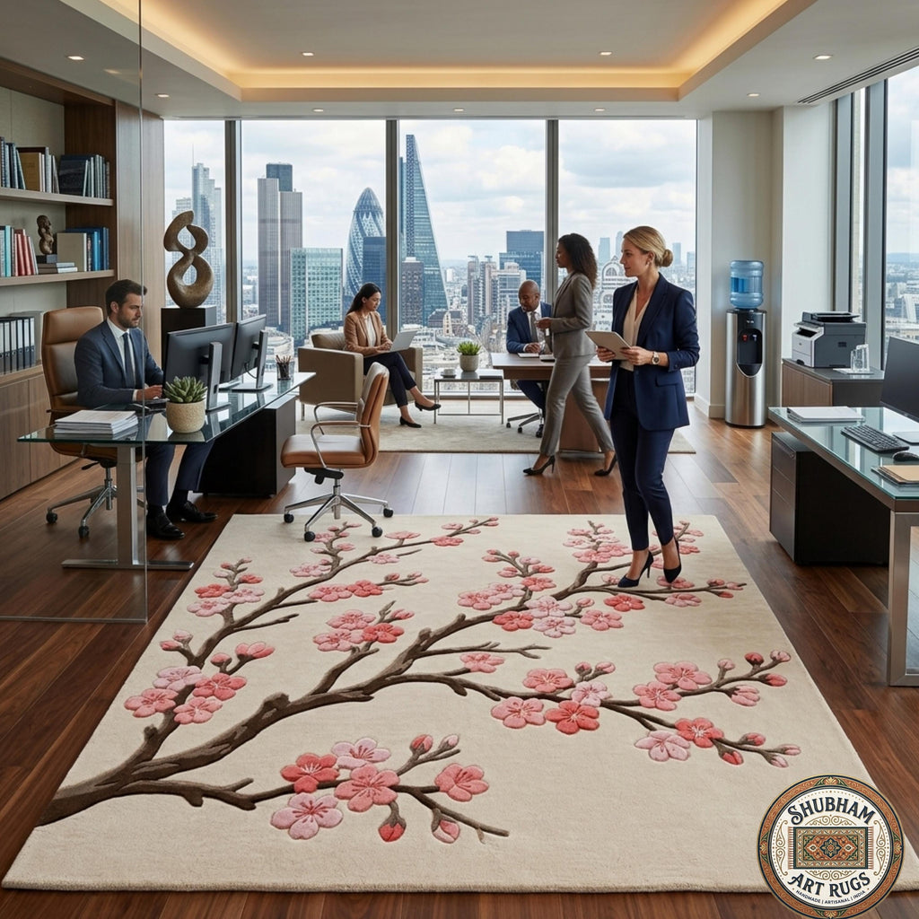 Hand Tufted Wool Cherry Blossom Rug, Floral Sakura Carpet, Shubham Art Rugs