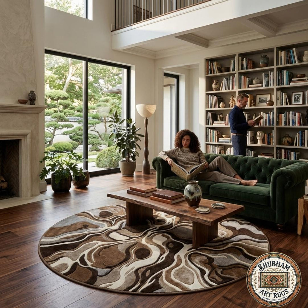Hand Tufted Wool Rug, Abstract Brown Runner, Modern Organic Carpet, Neutral Beige Area Rug