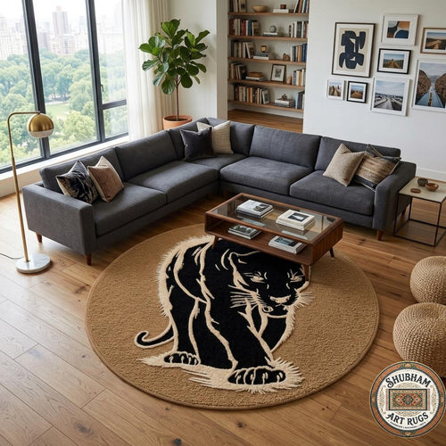 Hand Tufted Wool Black Panther Rug – Animal Design Modern Carpet