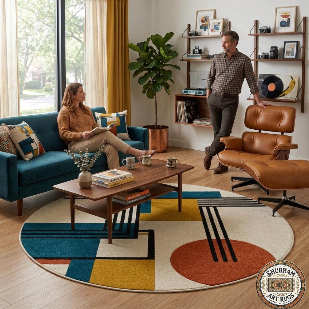 Hand Tufted Geometric Wool Rug: Modern Plush Living Room Carpet