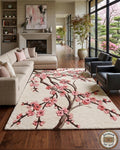 Hand Tufted Wool Cherry Blossom Rug, Sakura Floral Area Carpet, Luxury Decor