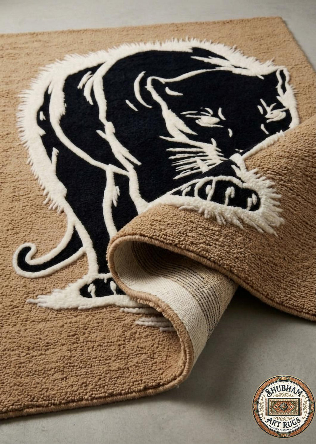 Hand Tufted Wool Black Panther Rug – Animal Design Modern Carpet